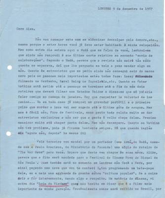 Carta de Vladimir Herzog para Alex Viany, 9 dez. 1967